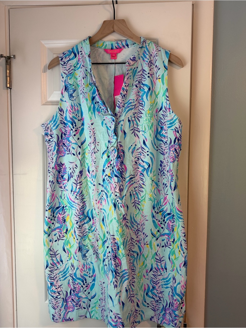 NWT Lilly Pulitzer Sherryn Shift Dress in Blue Oasis Tint Swim Shady print - XL
